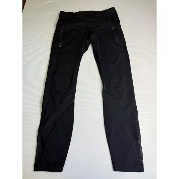 Lululemon Black High Rise Workout Leggings Cropped Zipper Pockets 6 - Picture 1 of 9